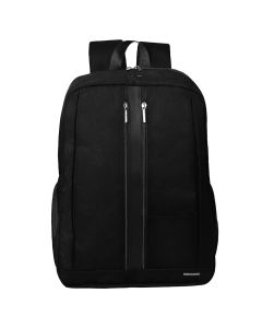L'AVVENTO Discovery Backpack fit laptops up to 15.6" with Padded Laptop compartment and two Zipper on the Front, Nylon +PU - Black