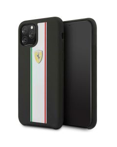 Ferrari For iPhone 11 Pro Silicone Case On Track & Stripes - Black