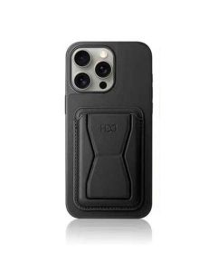 HDD جراب ظهر جلد لهاتف أيفون 15 برو ماكس بحامل و جيب و شحن Magsafe - أسود