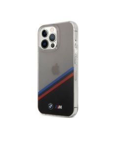 Bmw For iPhone 13 Pro M Collection Pc/Tpu Hard Case Tricolor Stripe Diagonal Black Lower Part  (6.1) - Transparent Black