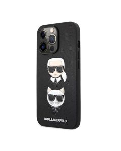 Karl Lagerfeld For iPhone 13 Pro Max KLHCP13XSAKICKCBK PU Saffiano Case With Embossed Karl & Choupette Head - Black