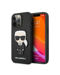 Karl Lagerfeld For iPhone 13 Pro KLHCP13LOKPK PU Saffiano Case With Ikonik Patch And Metal Logo - Black