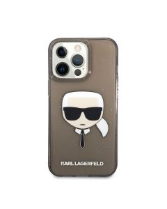 كارل جراب ظهر لهاتف أيفون 13 برو ماكس Lagerfeld KLHCP13XKHTUGLB مصنوع من TPU لامع Karl Head - أسود