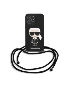 Karl Lagerfeld For iPhone 13 Pro KLHCP13LWOSLFKBK Liquid Silicone Hard Case With Cord Ikonik - Black