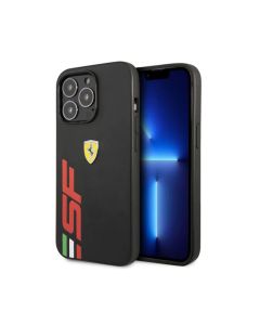 Ferrari For iPhone 14 Pro PU Leather Case With Printed Big SF Logo - Black