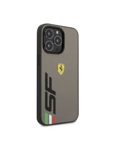 Ferrari For iPhone 14 Pro PU Leather Case With PrintedBig SF Logo - Grey