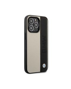 BMW For iPhone 14 Pro Signature Collection Genuine Leather Case With Textured & BigLogo Stripe - Beige