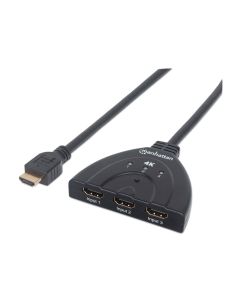 Manhattan 3-Port HDMI Switch 4K@60Hz USB Powered Integrated Cable Supports automatic switching and manual switching - Black