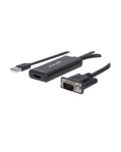 Manhattan VGA and USB to HDMI Converter Converts Analog VGA Video and USB Audio to a Digital HDMI Signal - Black
