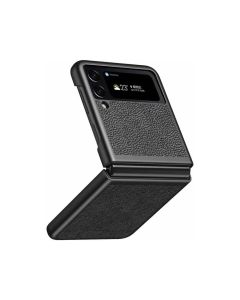 Cover for Samsung Galaxy Z Flip 4 Leather Wrapped PC Inner Shell - Black