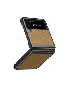 Cover for Samsung Galaxy Z Flip 4 Leather Wrapped PC Inner Shell  - Brown