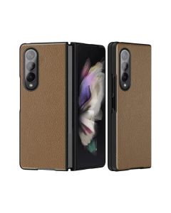 Cover for Samsung Galaxy  Z Fold 4 Leather Wrapped PC Inner Shell - Brown