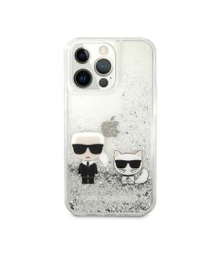 Karl Lagerfeld For iPhone 13 Pro Liquid Glitter Case Karl And Choupette (6.1) - Silver