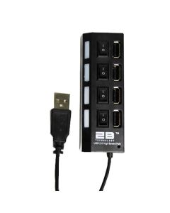 2B (US178) USB 2.0 Hub 4 ports each with separate switch - Black